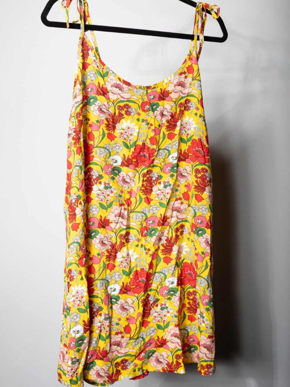 Ban.do Leisure Club NWT Floral Tie-Strap Mini Dress Yellow Retro 70s Size XL